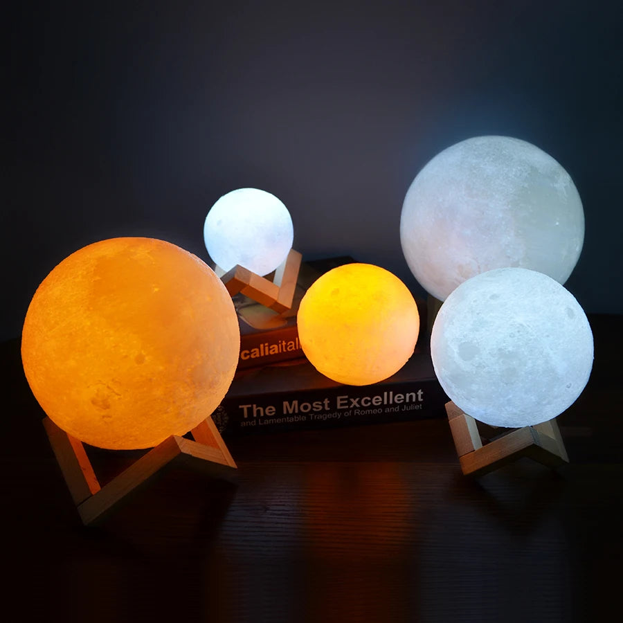 3D Printed Star Moon Lights Colorful Rechargeable Touch Night Lamps Home Decor Creative Gift USB LED Night Light
