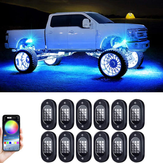 RGB Rock Lights for Cars & Trucks – Bluetooth Control, Waterproof Off-Road LED Underglow Kit