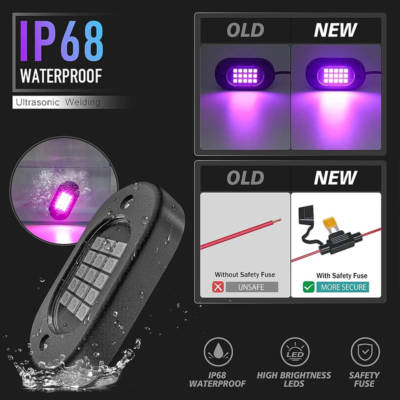 RGB Rock Lights for Cars & Trucks – Bluetooth Control, Waterproof Off-Road LED Underglow Kit