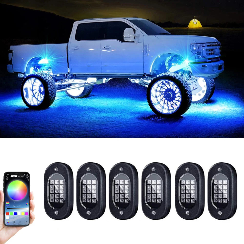 RGB Rock Lights for Cars & Trucks – Bluetooth Control, Waterproof Off-Road LED Underglow Kit