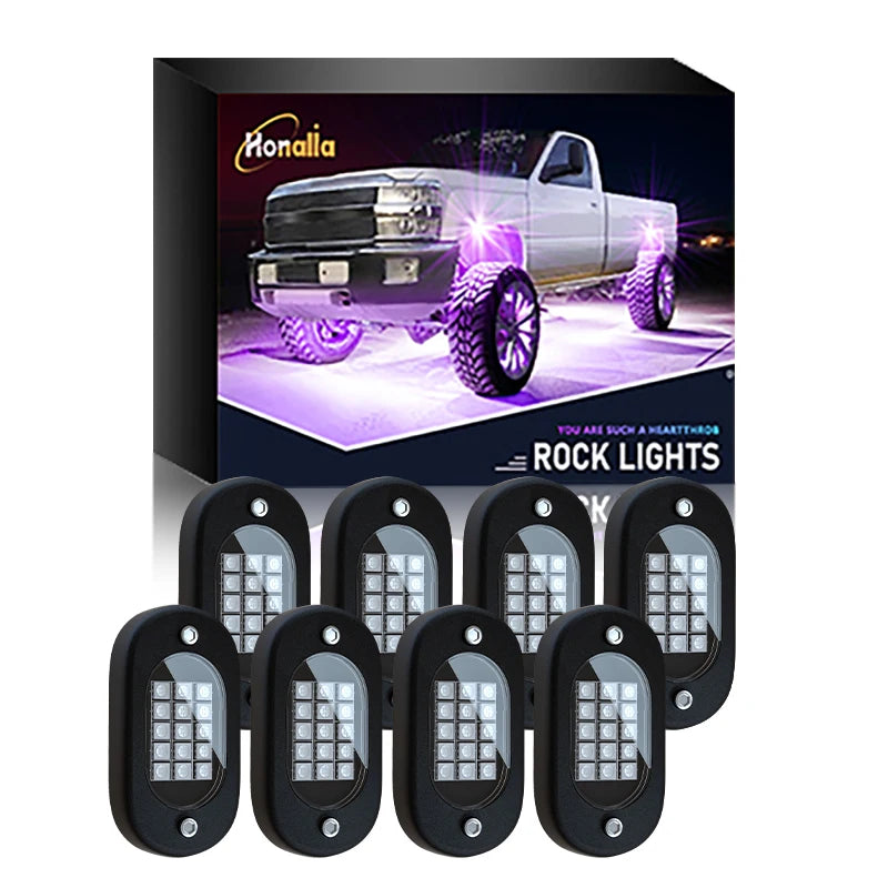 RGB Rock Lights for Cars & Trucks – Bluetooth Control, Waterproof Off-Road LED Underglow Kit