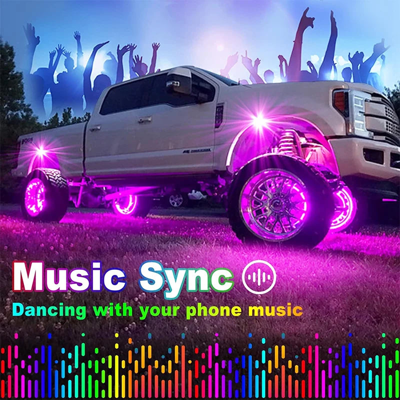 RGB Rock Lights for Cars & Trucks – Bluetooth Control, Waterproof Off-Road LED Underglow Kit
