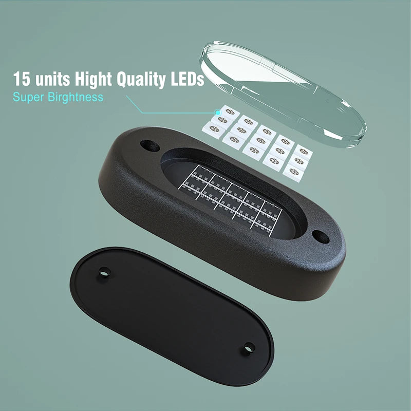 RGB Rock Lights for Cars & Trucks – Bluetooth Control, Waterproof Off-Road LED Underglow Kit