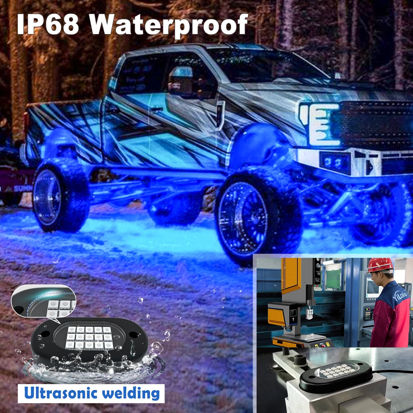 RGB Rock Lights for Cars & Trucks – Bluetooth Control, Waterproof Off-Road LED Underglow Kit
