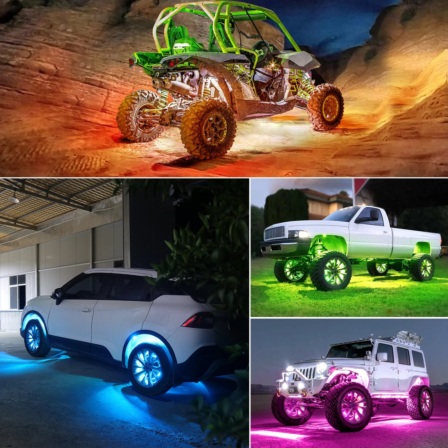 RGB Rock Lights for Cars & Trucks – Bluetooth Control, Waterproof Off-Road LED Underglow Kit