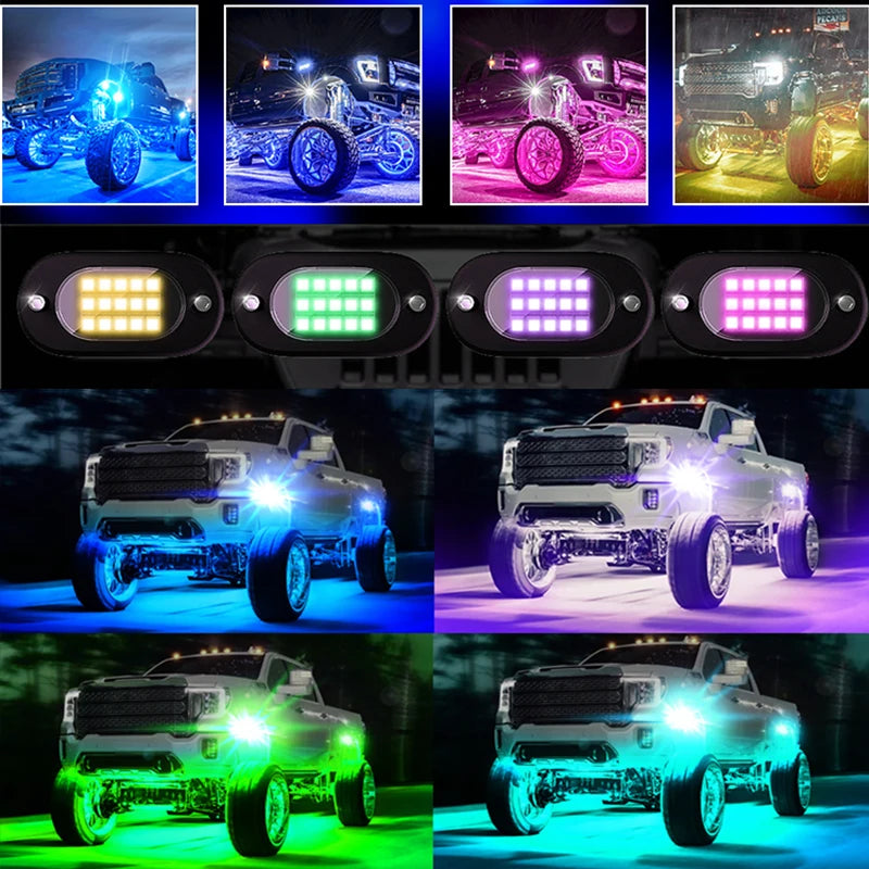 RGB Rock Lights for Cars & Trucks – Bluetooth Control, Waterproof Off-Road LED Underglow Kit